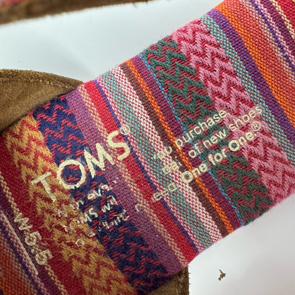 Toms Sandals, Sz‎ 5.5, leather, canvas, boho, hippie, t strap, ankle, beach - Picture 7 of 11